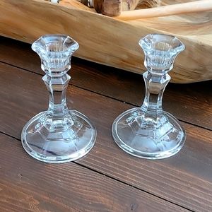Two cut glass taper candle holders.